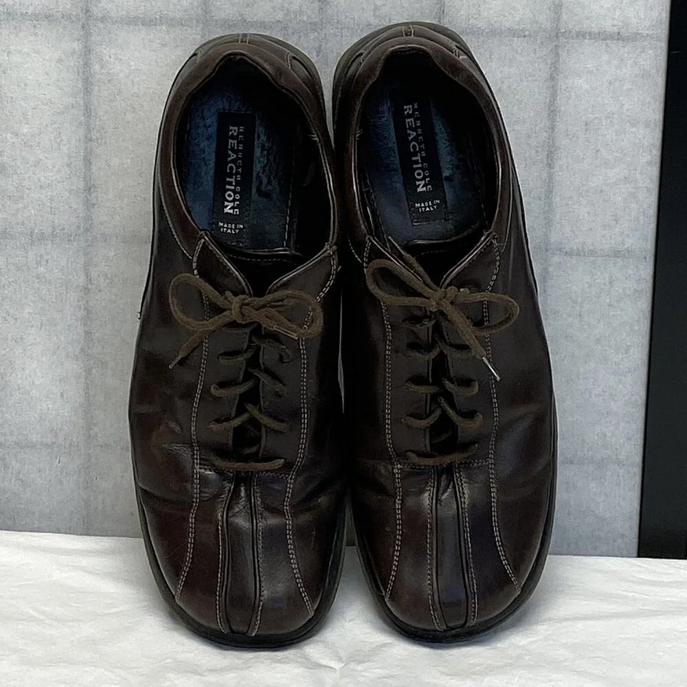 Kenneth Cole Reaction 12M Leather Tie Oxford Bowling Style Shoes Italy Split-Toe